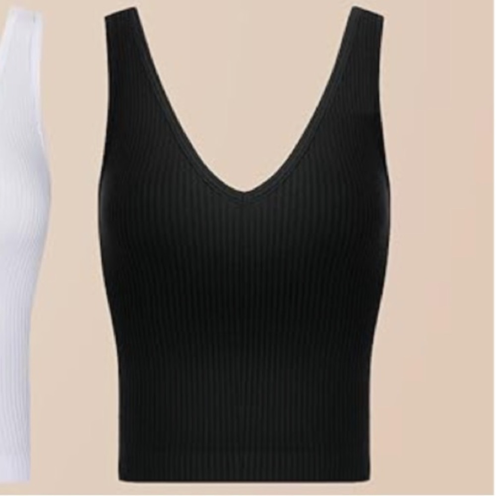 lemonsky 2 Ribbed Tank Tops Women V-Neck Seamless Stretchy Camisole Tank Tops XL